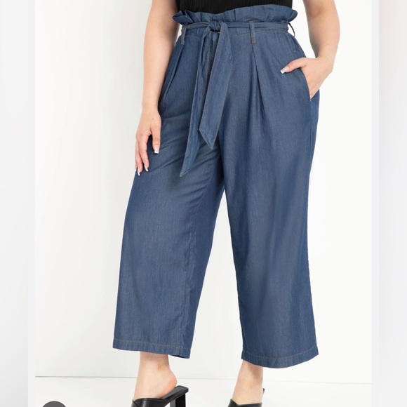 Eloquii size 20 high rise / wide leg -chambray  - cotton blend ankle pants - Picture 2 of 10